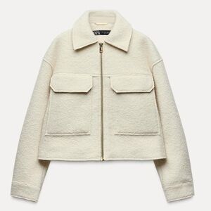 Zara cropped boucle jacket cream sz small NWT